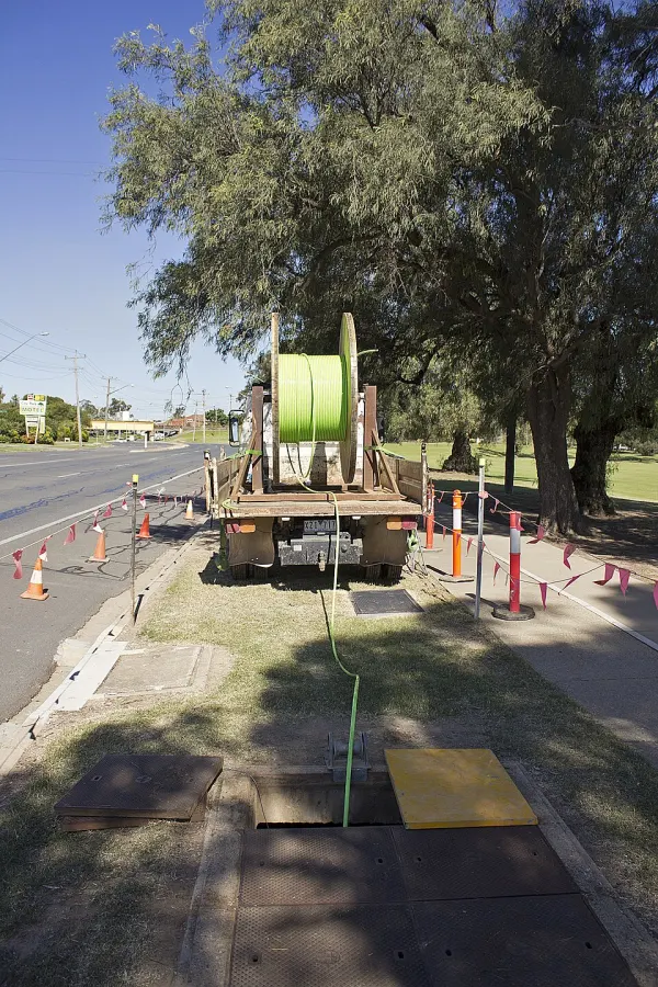 Fiber-optic cable on a residential street